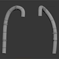 Two Gray Curved Industrial Pipe Fittings With Ring Shaped Structures
