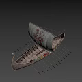 Ancient Viking Ship With Dragon Head Sail Red Pattern Shields And Oars