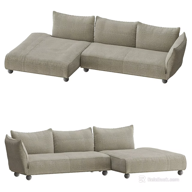 Light Gray Fabric Sectional Sofa with Multiple Cushions and L Shaped Design 3d model