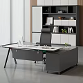 Modern Office Desk With Glass Top Ergonomic Chair Computer Monitor And Plant