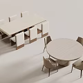 Modern Minimalist Dining Table Set With Rectangular Table Round Table And Light Colored Chairs 3d model