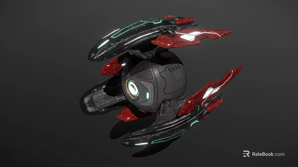 Futuristic Game Movie Character Featuring Black Red Mechanical Design and Glowing Green White Elements 3d model 