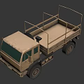 Khaki Military Truck With Open Cargo Bed And Rugged Six Wheel Design