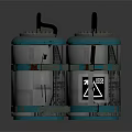 Industrial Metal Containers With Yellow Warning Symbols And Connected Hoses