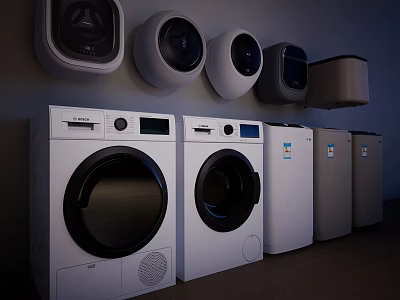 Modern Washing Machines And Dryers In Various Designs For Home Laundry Room 3d model