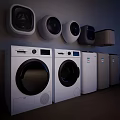 Modern Washing Machines And Dryers In Various Designs For Home Laundry Room
