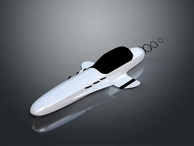 White Streamlined Futuristic Device With Black Seat And Circular Tail Rings On Shiny Surface 3d model