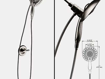 Modern Handheld Shower Faucet With Flexible Hose And Detailed Dimensions For Bathroom 3d model