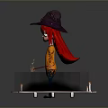 Cartoon Woman In Purple Witch Hat Red Hair Orange Coat On Wooden Platform With Candles