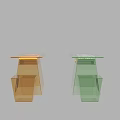 Modern Transparent Acrylic Table And Stool Set With Wooden Top And Colorful Design