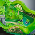 Cartoon Scene With Lush Green Foliage Stone Platforms And Winding Path