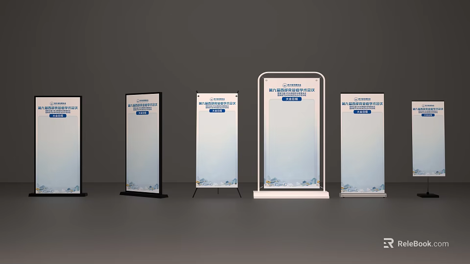 Various Directional Signage Designs With Different Stands White Background And Blue Text 3d model 