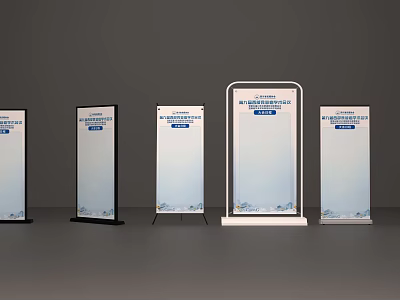 Various Directional Signage Designs With Different Stands White Background And Blue Text 3d model