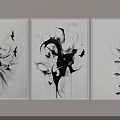 Abstract Paintings Three Panel Wall Art Black And White With Flowing Lines Birds Fish