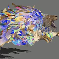 Game Movie Roaring Lion Character with Colorful Polygonal Fragments and Deconstructed Art Style
