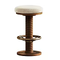 Vintage Brass Coiled Spring Stool With Linen Padded Seat And Footrest Ring