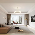 Modern Living Dining Room Interior With Sofa TV Chandelier And Curtains