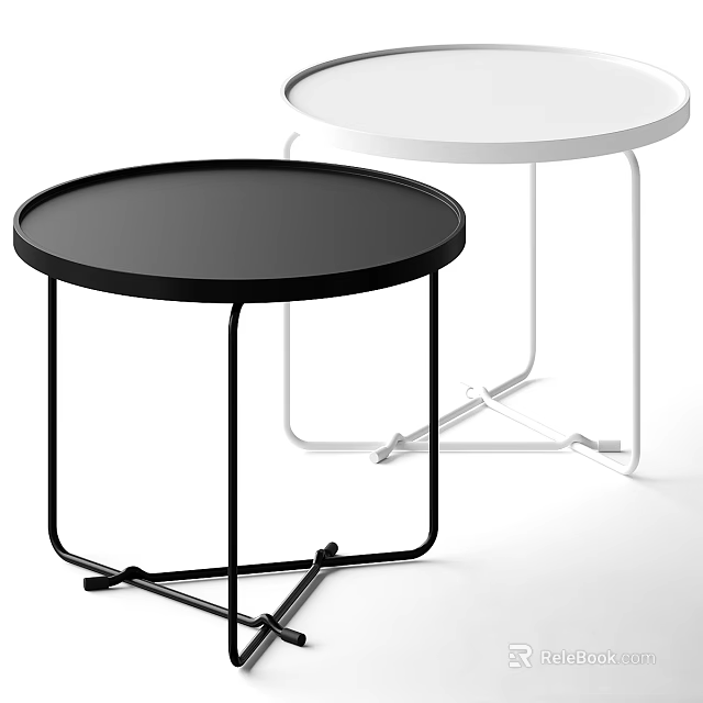 Modern Black And White Round Dressing Table With Metal Frame Design 3d model