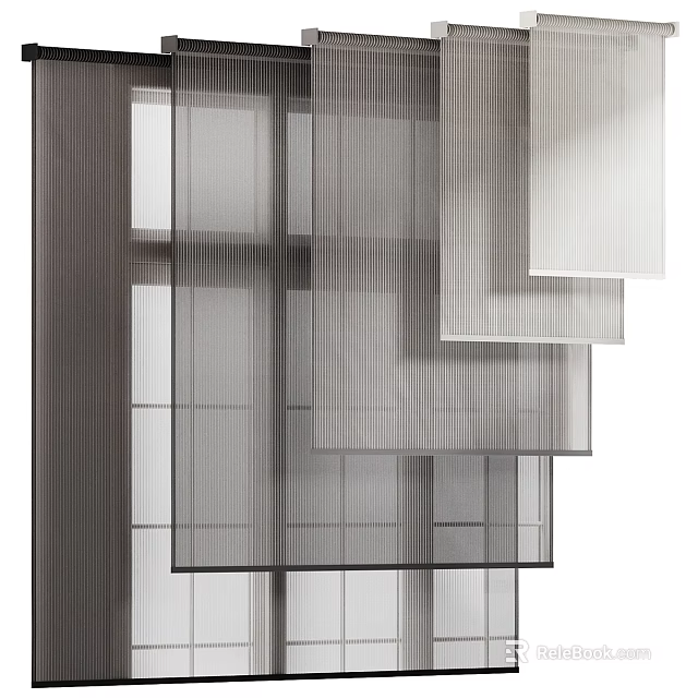 Modern Layered Curtains With Sheer Fabric Vertical Panels And Light Filtering Design 3d model 