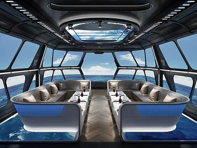Luxury KTV Lounge Interior With Modern Ceiling Design Ocean View Windows And Sofa Seats 3d model
