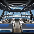 Luxury KTV Lounge Interior With Modern Ceiling Design Ocean View Windows And Sofa Seats