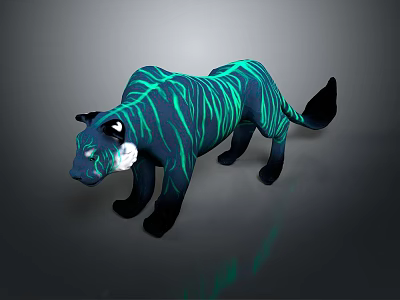 Teal Striped Panther Stuffed Animal With Glowing Neon Patterns On Dark Backdrop 3d model