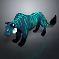 Teal Striped Panther Stuffed Animal With Glowing Neon Patterns On Dark Backdrop