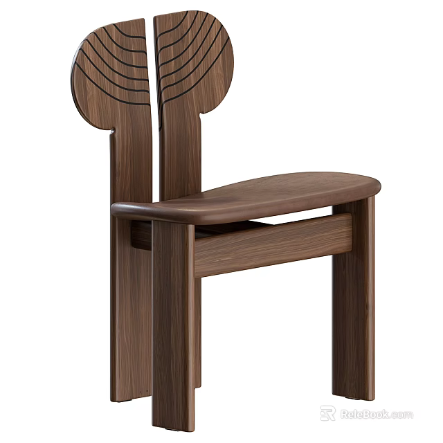 Elegant Wooden Dining Chair With Curved Backrest And Solid Wood Frame Design 3d model