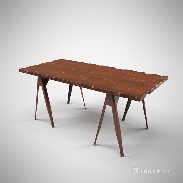 Modern Wooden Dining Table With Unique Leg Design And Natural Wood Grain Surface 3d model 