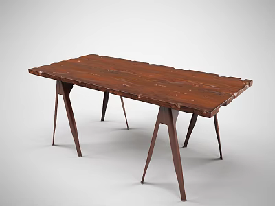 Modern Wooden Dining Table With Unique Leg Design And Natural Wood Grain Surface 3d model