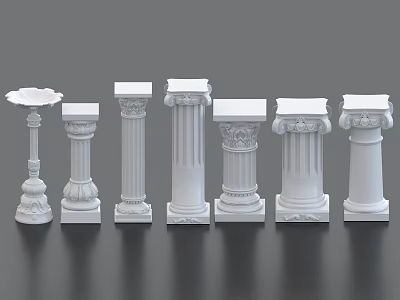 White Decorative Column Models With Various Architectural Designs Arranged in a Row for 3d model