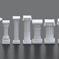 White Decorative Column Models With Various Architectural Designs Arranged in a Row for 3d model