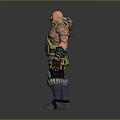 Tattooed Bearded Man With Bald Head Decorative Armor Fur Trimmed Pants And Circular Belt Buckle