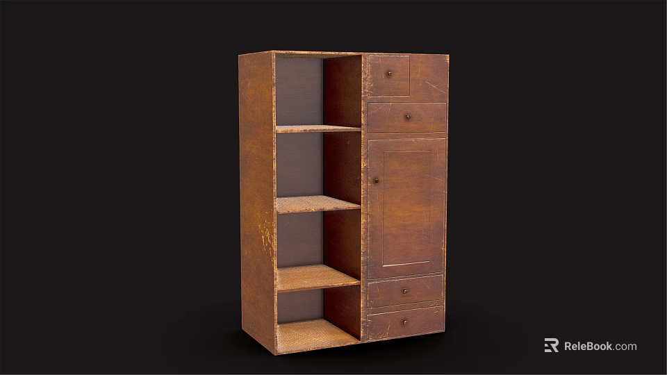 Wooden Wardrobe With Open Shelves And Drawers For Home Storage Design 3d model 
