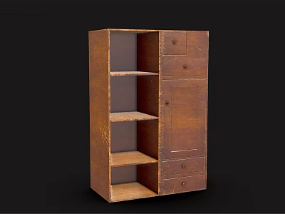 Wooden Wardrobe With Open Shelves And Drawers For Home Storage Design 3d model