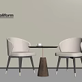 Poliform Modern Beige Accent Chairs With Armrest And Small Round Table 3d model