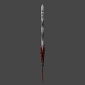 Ornate Weapon With Green Patterns Silver Blade Red Cloth Wrapped Handle And Decorative Design