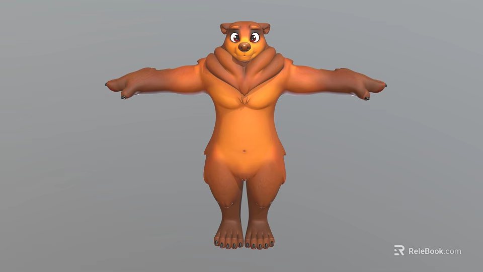Cartoon Brown Bear Game and Movie Character 3D Model With Cheerful Expression Arms Outstretched 3d model 