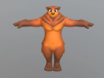 Cartoon Brown Bear Game and Movie Character 3D Model With Cheerful Expression Arms Outstretched 3d model