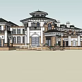European Style Architecture Exterior Design With Black Roof Arched Windows And Ornate Details