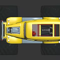 Yellow Monster Truck Toy Model With Large Red Trimmed Tires And Open Roof