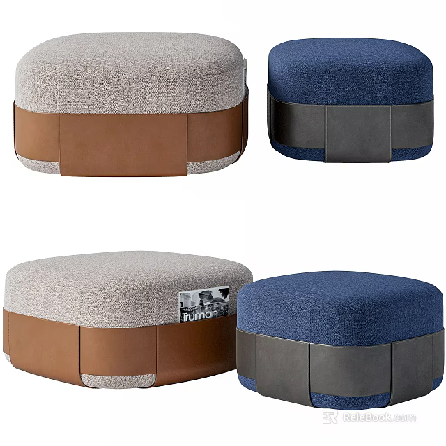 Modern Sofa Stools Set With Gray Blue Brown Fabric And Leather Design 3d model
