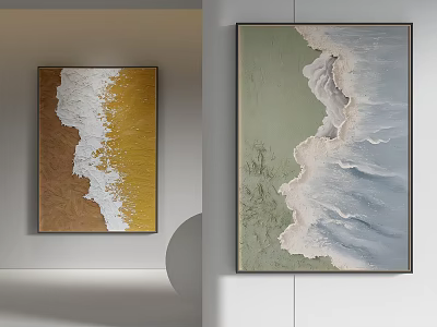 Abstract Decorative Paintings With Yellow Green Wave Texture Hanging On Wall 3d model