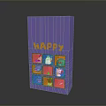 Purple Box with HAPPY Text and Colorful Small Toy Figures in Compartments