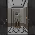Modern Entryway Hallway Interior Design With Round Mirror Console Table And Geometric Floor