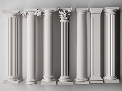 Various Types of Classical Roman Columns in White Architectural 3d model