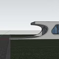 Modern Concrete Entrance Gate With Curved Design Large Windows And Green Grassland