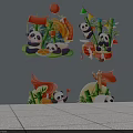 Chinese Style Wall Decor Featuring Cute Pandas Bamboo Lanterns And Drums