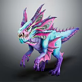 Colorful Mythical Winged Dragon Creature With Sharp Teeth And Multicolored Purple Pink Blue Scales
