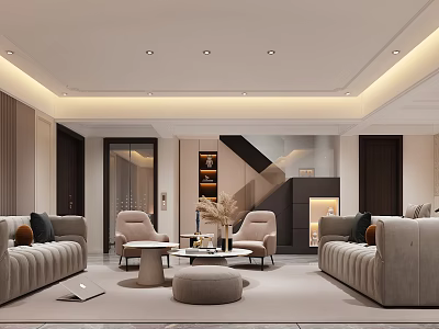 Modern Elegant Living Room Interior With Upholstered Sofa And Coffee Table 3d model